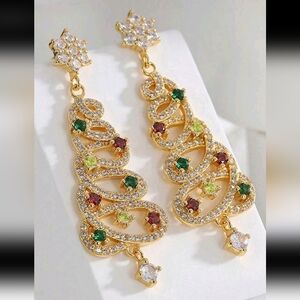 ✨3 FOR $28✨🆕️🎄GOLD-TONE RHINESTONE CHRISTMAS TREE EARRINGS🎄